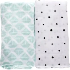 Motherhood 2 Stück Einschlagtücher Aus Baumwolle PREMIUM 100x120cm - Öko-Tex Standard 100 - Schiffe Mintgrün -Baby Lieferungen Geschäft 12590922 03