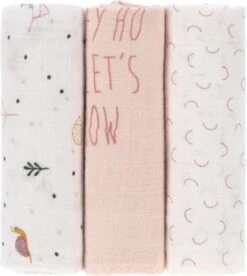 LÄSSIG Lässig Mulltuch/Spucktuch Garden Explorer Schnecke Rosé, 80 X 80 Cm, 3 Stück