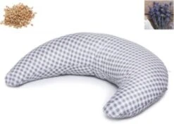 Be Mama - Maternity & Baby Wear Stillkissen Mond Karo, BIO Lavendelblüten Und BIOLAND Dinkelspelzfüllung, Grau