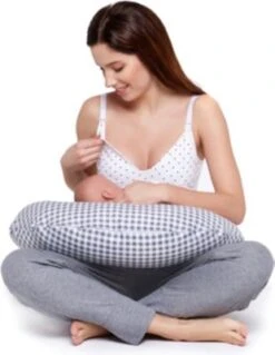 Be Mama - Maternity & Baby Wear Stillkissen Mond Karo, BIO Lavendelblüten Und BIOLAND Dinkelspelzfüllung, Grau -Baby Lieferungen Geschäft 15157020 03