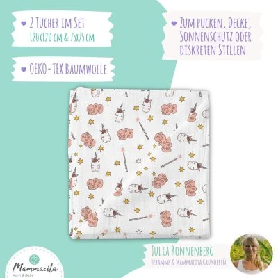 Mammacita Spucktücher Baby 2 Stück Aus OEKO-TEX 100 Baumwolle, Pucktuch 120x120 & 75x75 Cm. Mulltücher Für Babys. 5 Mammacita Spucktücher Baby 2 Stück Aus OEKO-TEX 100 Baumwolle, Pucktuch 120x120 & 75x75 Cm. Mulltücher Für Babys. – Bild 3