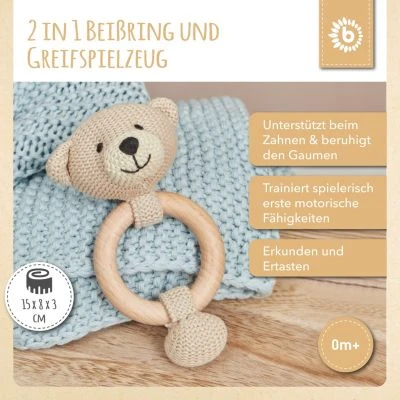 Bieco Greifling Holz Natur Baby Beißring Gehäkelt Rassel Ø 8cm Greifring Zahnungshilfe Greiflinge 4 Bieco Greifling Holz Natur Baby Beißring Gehäkelt Rassel Ø 8cm Greifring Zahnungshilfe Greiflinge – Bild 2