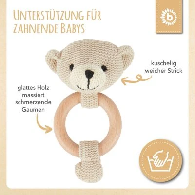 Bieco Greifling Holz Natur Baby Beißring Gehäkelt Rassel Ø 8cm Greifring Zahnungshilfe Greiflinge 5 Bieco Greifling Holz Natur Baby Beißring Gehäkelt Rassel Ø 8cm Greifring Zahnungshilfe Greiflinge – Bild 3