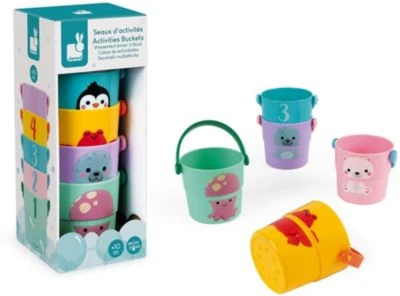 Janod Badespielzeug Wasserlauf-Eimer (5 Stück) 4 Janod Badespielzeug Wasserlauf-Eimer (5 Stück) – Bild 2