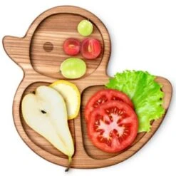 LELEKKA® Kinder Holzteller Ducky Aus Naturbelassenem Eschenholz