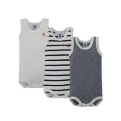 PETIT BATEAU 3er-Pack Bodys Ohne Arm Uni Ringel Streifen