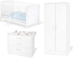 Pinolino Komplett Kinderzimmer VIKTORIA Groß, 3-tlg. (Kinderbett, Wickelkommode Breit Und 2-türiger Kleiderschrank), Weiß