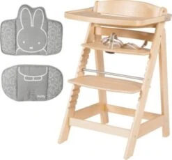 Roba Treppenhochstuhl 'Sit Up FUN' Mit Essbrett, Holz Natur Mit Schutzbügel, Gurtsystem Und Passendem Sitzverkleinerer 