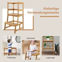 COSTWAY® Lerntower Bambus 2 Stufen Lernturm -Baby Lieferungen Geschäft 25695215 05