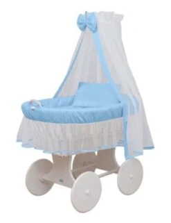 Waldin Baby Stubenwagen-Set Mit Ausstattung,XXL Gestell/Räder Weiß Lackiert