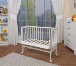 Waldin Baby Beistellbett, Matratze, Stoffset, Buche Massiv, Verstellbar Weiß Lackiert -Baby Lieferungen Geschäft 26453745 04