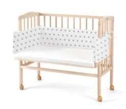 Waldin Baby Beistellbett, Matratze, Stoffset, Buche Massiv, Verstellbar Natur Unbehandelt