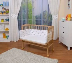 Waldin Baby Beistellbett, Matratze, Stoffset, Buche Massiv, Verstellbar Natur Unbehandelt -Baby Lieferungen Geschäft 26453779 03
