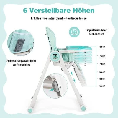 COSTWAY® Hochstuhl Schnelle Montage & Faltbar Verstellbar 6 COSTWAY® Hochstuhl Schnelle Montage & Faltbar Verstellbar – Bild 4