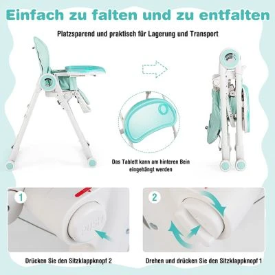 COSTWAY® Hochstuhl Schnelle Montage & Faltbar Verstellbar 7 COSTWAY® Hochstuhl Schnelle Montage & Faltbar Verstellbar – Bild 5