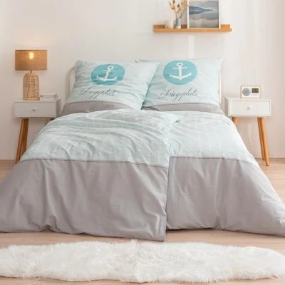 MTOnlinehandel Bettwäsche Maritim Liegeplatz Anker, Gestreift, Biber, 135 X 200 Cm + 80 X 80 Cm, 4tlg. 3 MTOnlinehandel Bettwäsche Maritim Liegeplatz Anker, Gestreift, Biber, 135 X 200 Cm + 80 X 80 Cm, 4tlg.