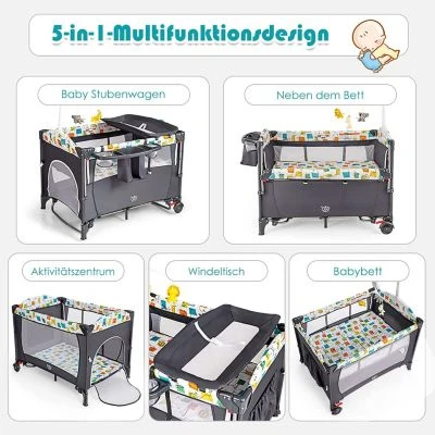 COSTWAY® Reisebett 5 In 1 Mit Wickeltisch & Spielzeug & Musikbox 5 COSTWAY® Reisebett 5 In 1 Mit Wickeltisch & Spielzeug & Musikbox – Bild 3
