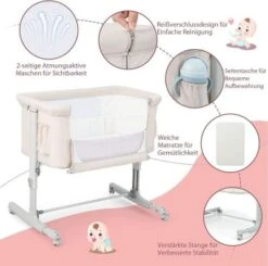 COSTWAY® Beistellbett Babywiege Inkl. Matratze Reisebett Höhenverstellbar -Baby Lieferungen Geschäft 28426823 06