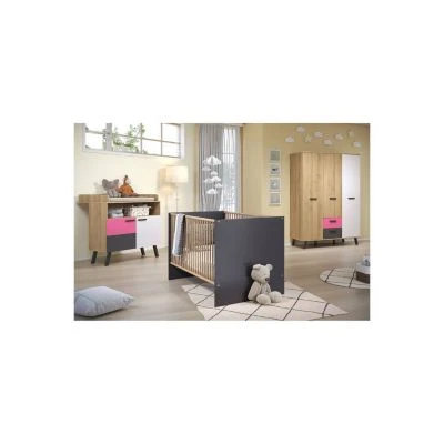 LOMADO® Babyzimmermöbel MANISA-19 Mit Fronten In Weiß, Graphit Und Bianco Buche Nb. + Wahlweise Blau Oder Rosa 4 LOMADO® Babyzimmermöbel MANISA-19 Mit Fronten In Weiß, Graphit Und Bianco Buche Nb. + Wahlweise Blau Oder Rosa – Bild 2