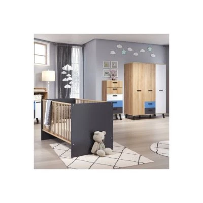 LOMADO® Babybett Set 3-fach Höhenverstellbar Mit Fronten In Weiß, Graphit Und Bianco Buche Nb. + Wahlweise Blau Oder Rosa MANISA-19 3 LOMADO® Babybett Set 3-fach Höhenverstellbar Mit Fronten In Weiß, Graphit Und Bianco Buche Nb. + Wahlweise Blau Oder Rosa MANISA-19