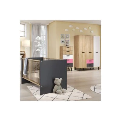 LOMADO® Babybett Set 3-fach Höhenverstellbar Mit Fronten In Weiß, Graphit Und Bianco Buche Nb. + Wahlweise Blau Oder Rosa MANISA-19 4 LOMADO® Babybett Set 3-fach Höhenverstellbar Mit Fronten In Weiß, Graphit Und Bianco Buche Nb. + Wahlweise Blau Oder Rosa MANISA-19 – Bild 2