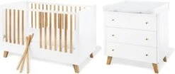 Pinolino Komplett Kinderzimmer PAN, 3-tlg. (Kinderbett, Wickelkommode Und 3-türiger Kleiderschrank), Eiche Teilmassiv, Weiß Lackiert