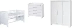 Schardt Komplett Kinderzimmer Nordic White, 3-tlg.(Kombi-Kinderbett 70 X 140 Cm, Umbauseiten, Wickelkommode Mit Wickelaufsatz Und Kleiderschrank 3-trg.), Weiß Lackiert